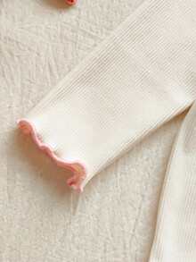 Vintaside Kids 2pcs Baby Girls' Spring/Autumn White Knit Crew Neck Long Sleeve Top And Solid Pink Pants Set, Adorable Cherry Decor, Suitable For Outings, Casual Wear, And Birthday Parties - Multicolor - View 5