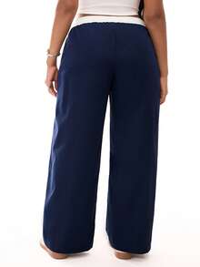 Solavibe Plus Size Contrast Color Pocket Drawstring Elastic Waist Straight Leg Casual Printed Sweatpants,Vacation - Navy Blue - View 5