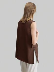 Ontre 女士宽松无袖V领外套，简约时尚，适合都市通勤、商务休闲、办公室穿着，也适合圣诞节和新年穿着。 - 咖啡棕 - 查看 6