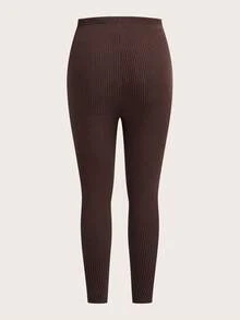 SHEIN EZwear 大码女式纯色松紧腰休闲罗纹运动裤 - 彩色 - 查看 4