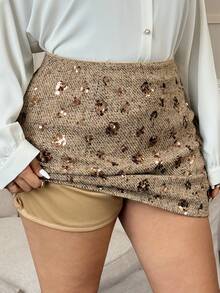 Dazy Plus Minifalda con lentejuelas de talla grande, adecuada para fiestas, citas, Año Nuevo y carnavales - Albaricoque - Ver 5