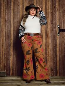 EMERY ROSE Calça jeans feminina plus size com estampa digital, outono/inverno - Multicolorido - Ver 5