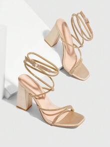 CUCCOO SZL Giày cao gót quai mảnh pha lê satin màu mơ thời trang nữ - Màu nâu  Mocha - Xem 8