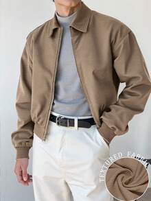 Manfinity Dauomo 男式落肩长袖休闲拉链轻便夹克 - 卡其色 - 查看 1