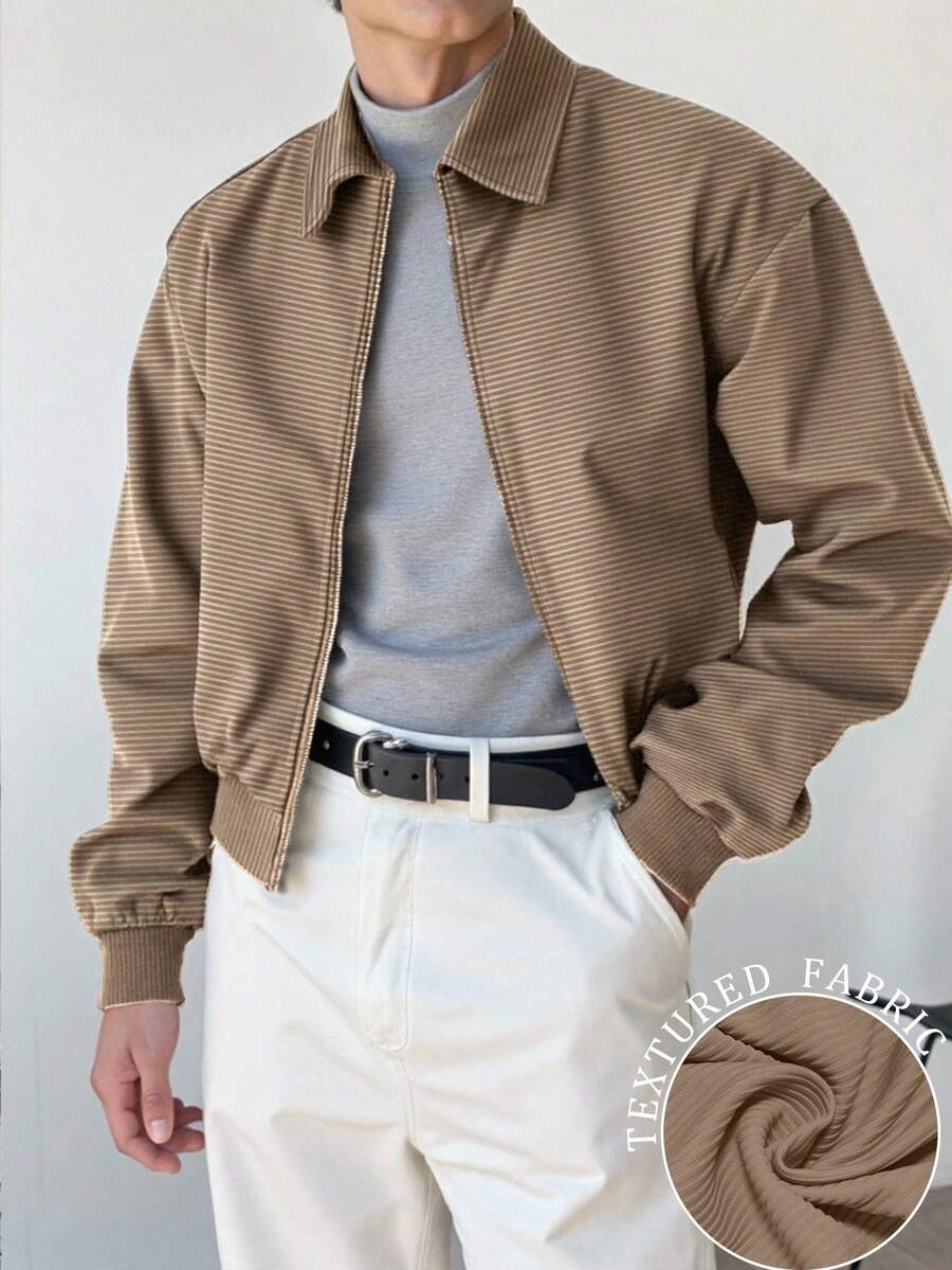 Manfinity Dauomo 男式落肩长袖休闲拉链轻便夹克 - 卡其色 - 查看 1