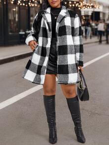 SHEIN PETITE CURVE Karierter Flanellmantel in Große Größen, Damen, Herbst/Winter