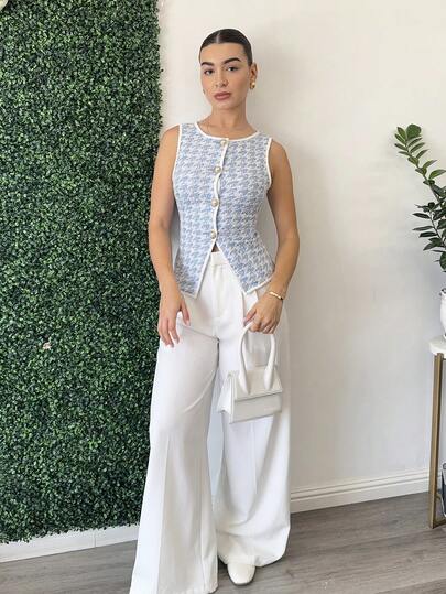 Andrea Bello 1件女式千鸟格纹单排扣复古针织背心