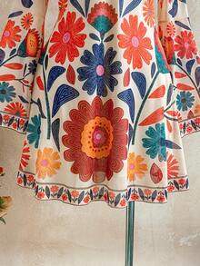 Dreamara Plus Size Women Floral Print Lace Trim Butterfly Sleeve Mini Dress, Suitable For Vacation, Autumn/Winter - Multicolor - View 3