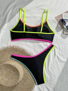 Swim Basics Conjunto de traje de baño de mujer negro y colorido adelgazante - Multicolor - Ver 3