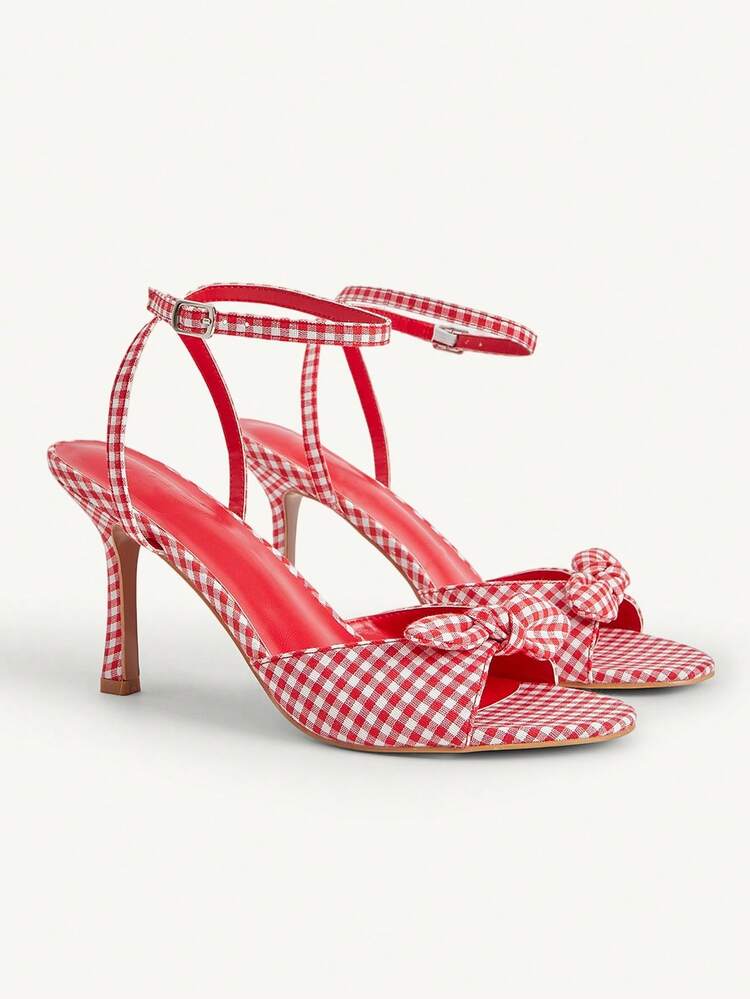 CUCCOO CHICEST Women's Bow Decor Plaid Fashion High Heel Sandals For Daily Wear