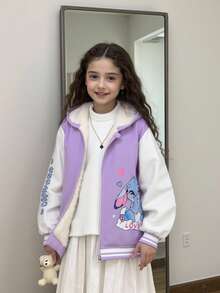 SHEIN Tween Girls' Solid Color Zip-Up Jacket With Thermal Lined, Comfortable & Versatile Autumn/Winter Outerwear - Purple - View 3
