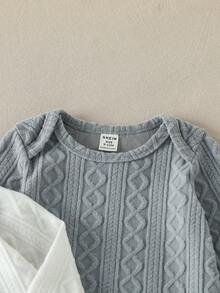 SHEIN 2 bộ áo liền thân dài tay bằng vải dệt họa tiết cho bé trai sơ sinh, màu xám và trắng, thích hợp mặc ở nhà, ngoài trời, đi nghỉ mát mùa thu/đông. Quần áo trẻ em màu trung tính, unisex, trang phục chụp ảnh cho bé trai sơ sinh, trang phục mùa thu cho bé trai, trang phục màu trung tính, quần áo trẻ em màu trung tính, áo liền thân thường ngày cho bé sơ sinh. - Nhiều màu - Xem 5