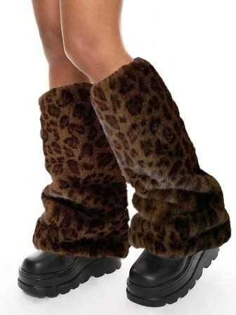 Grunge Punk 1 par de calentadores de piernas con estampado de leopardo, elegantes y cálidos para mujeres