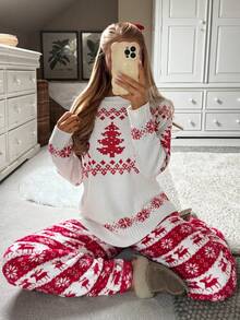 CovetEZ 女士圣诞几何驯鹿图案毛衣 - 紅白色 - 查看 4