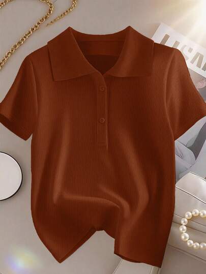 GlowEve CURVE Camiseta de manga corta LUNE para mujer de talla grande, con bloqueo de color casual, versátil para el verano, uso diario, cuello polo, adecuada para deportes, negocios, ir al trabajo