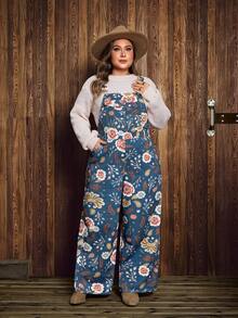 EMERY ROSE Quần yếm denim họa tiết phương Tây cổ điển cỡ lớn dành cho nữ - Nhiều màu - Xem 3