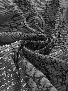 ROMWE Avant 性感骷髅与圣母玛利亚线性十字印花露肩女式T恤 - 深灰色 - 查看 4