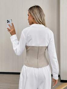 Easowa Camisa casual y suelta de mujer con elegante cuello asimétrico de color contrastante y empalme, para otoño/invierno