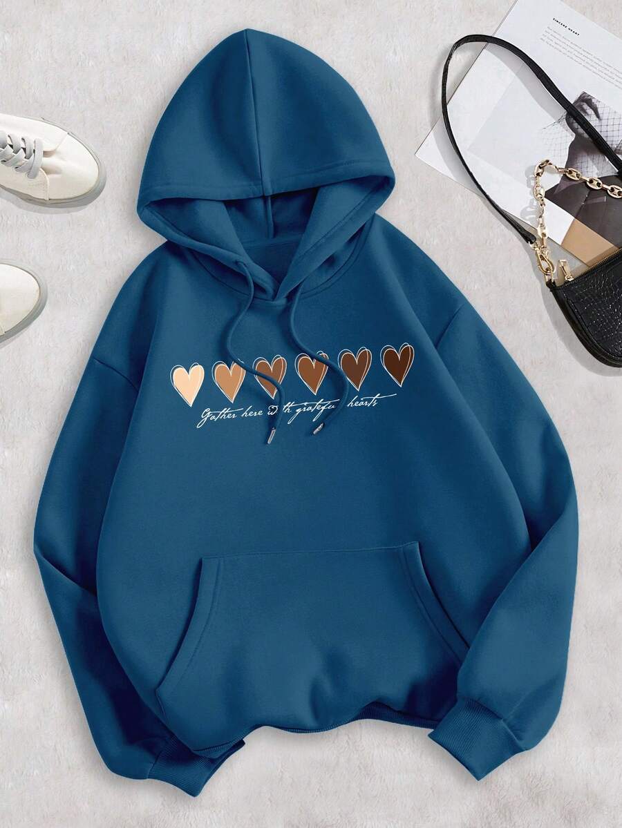 INAWLY Sudadera con capucha de manga larga con ajuste regular y estampado gráfico de eslogan con forma de corazón para mujer