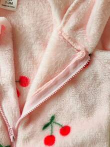 SHEIN Vintaside Kids Newborn Simple Stylish Cute Polka Dot Long Sleeve Hooded Fleece Romper Pajamas - Baby Pink - View 6