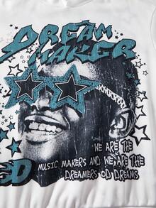 SHEIN 青少年男孩休闲简约字母和五角星印花连帽衫和喇叭裤套装，适合秋冬季 - 彩色 - 查看 5