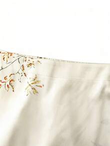 SHEIN Unity 大码女式缎面印花A字高腰中长优雅浪漫半身裙 - 杏色 - 查看 4