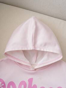 HELLO KITTY AND FRIENDS | SHEIN 少女字母与卡通图案连帽长袖卫衣 - 粉色 - 查看 4