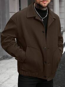 Manfinity Homme Herren einfarbige Langarm-Jacke mit Einzelknopfverschluss, lässig und locker geschnitten, für Herbst/Winter