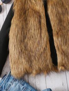 SHEIN Young Girl Furry Open Front Fuzzy Coat Sleeveless Vest - Rust Brown - View 5