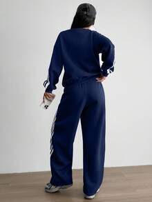 Aidyla Set de 2 sudaderas con capucha de felpa con rayas de color contrastante, estilo callejero de moda