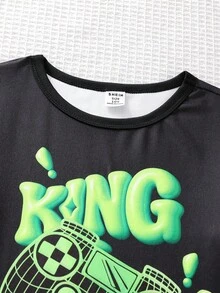 Tween Boy 黑色基础简约蓝色印花长袖舒适家居服套装 - 彩色 - 查看 6