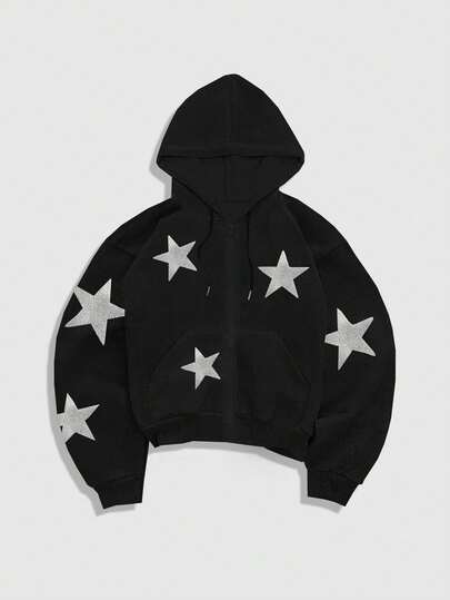 Street Life Sweat-shirt à capuche avec cordon de serrage pour hommes, motif étoile à cinq branches polyvalent et décontracté