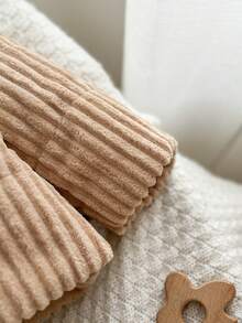 Bébé garçon/unisexe Manteau matelassé zippé avec col montant en velours côtelé, broderie d'ours, doublure matelassée, adapté pour l'automne/l'hiver, mode décontractée, dessin animé mignon et polyvalent - Kaki - Voir 5
