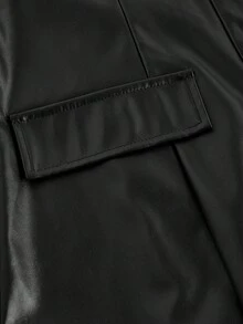 SHEIN MOD 女士黑白PU皮革单排扣休闲时尚衬衫裙 - 黑與白 - 查看 4