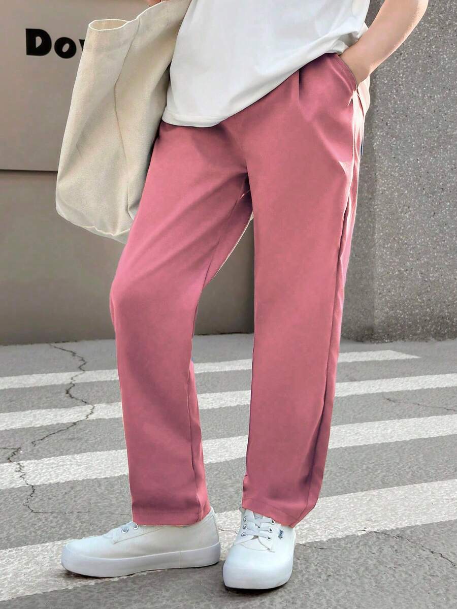 SHEIN Mirajuku 青少年男孩纯色褶皱休闲锥形裤，适合上学或聚会场合