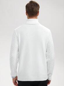 Manfinity CityGents 欧美风博主时尚3D扭绳纯色休闲修身男士套头长袖毛衣，男士绞花针织毛衣，男士高领毛衣，白色高领针织衫，男士毛衣上衣，男士套头衫，男士针织衫，男士羊绒毛衣。非常适合情侣穿着，也是送给男友或丈夫的绝佳礼物。男士高领衫，半高领。 - 白色 - 查看 5