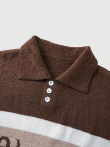 ROMWE MEN Prep Pull ample à manches longues avec motif de lettres et couleurs contrastées, automne/hiver