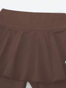 2 件套女童休闲优雅公主蝴蝶结和蝴蝶图案印花裙和紧身裤套装，适合春夏季、假日、夏季、旅行 - 棕色 - 查看 3