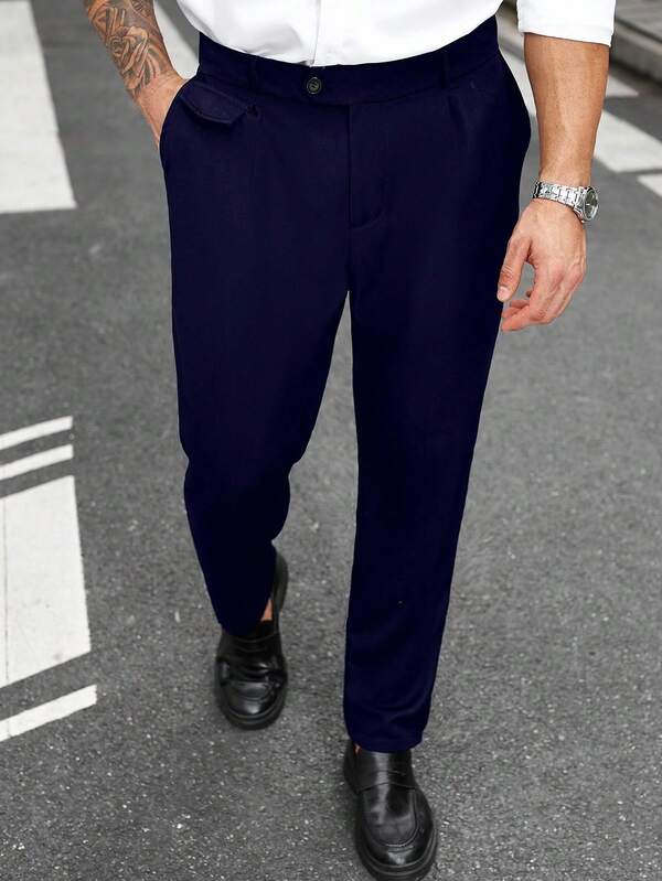 Manfinity Mode Spodnie męskie w jednolitym kolorze, z kieszeniami, proste, luźne, codzienne, w dużych rozmiarach