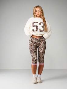 Missguided x Playboy 豹纹高腰打底裤，粉色蕾丝边饰七分裤，适合日常休闲穿着 - 彩色 - 查看 3