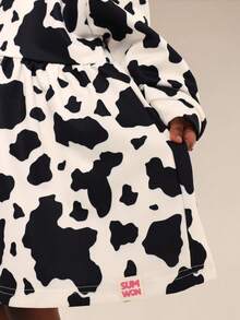 SUMWON Long Sleeve Crew Neck Sweatshirt Dress With Cow Print Pattern For Everyday Casual Wear - Multicolor - View 5