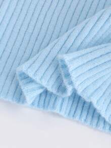 SHEIN LUNE French-Style Light Blue Women's Autumn Elegant V-Neck Long-Sleeved Pullover, Metallic Embellishments, Ribbed Twist Slim Fit Knit Top For Tea Party - Blue - View 4
