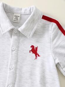 Pelele de punto gris con estampado de lazo rojo para bebé recién nacido niño - Multicolor - Ver 7