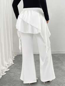 Elenzga Plus Size Women's Woven Regular Autumn/Winter Elegant Double Ruffle Hem Flared White Pants - White - View 2