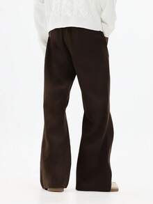 SUMWON 修身喇叭裤，褶裥设计，阔腿廓形，适合办公室穿着 - 棕色 - 查看 4