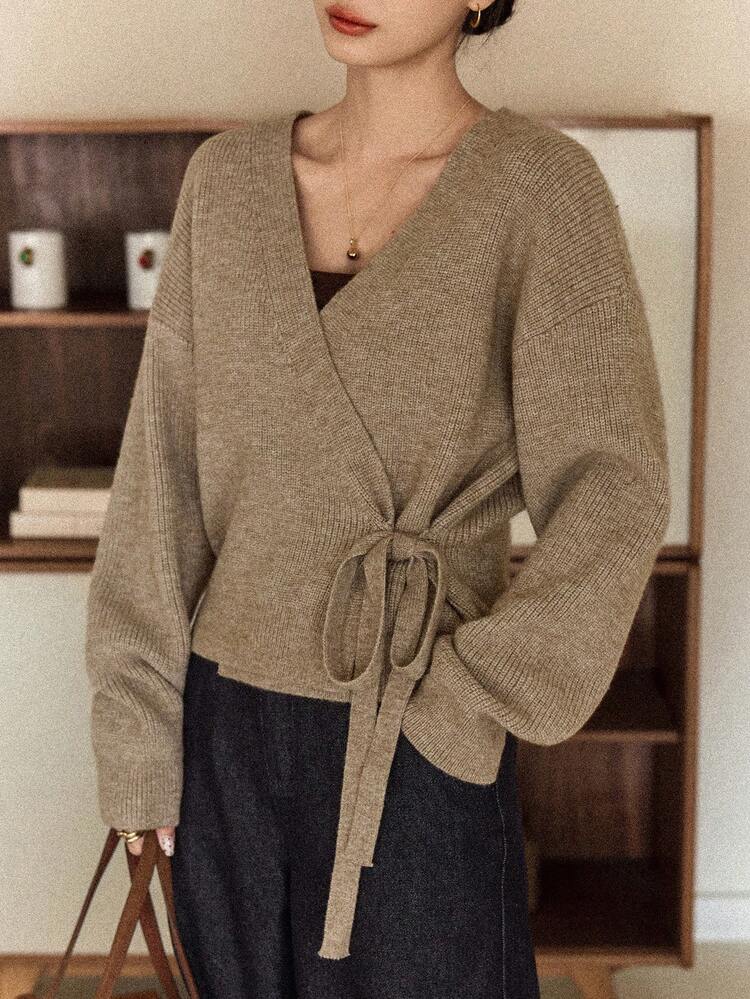 Stylish Lace-Up Knitted Cardigan For Women Business Casual Woman