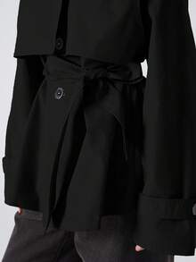 LYSMO Áo khoác trench coat trơn màu đa năng thời trang dành cho nữ - màu đen - Xem 9