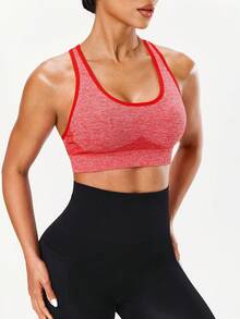 Seamluxe SHEIN Sport 1pc Medium Support Seamless Sports Bra, Racerback Design Workout Seamless Top