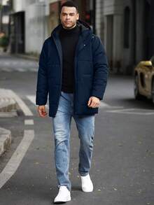 Manfinity Homme Chaqueta con capucha de unicolor casual para hombre de talla grande, versátil para el invierno - Azul - Ver 6