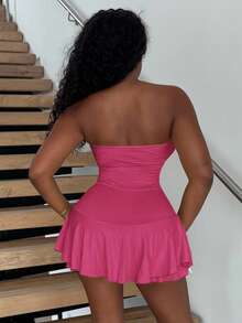 Alexandranx Women's Solid Color Ruched Hem Jumpsuit - Hot Pink - View 2